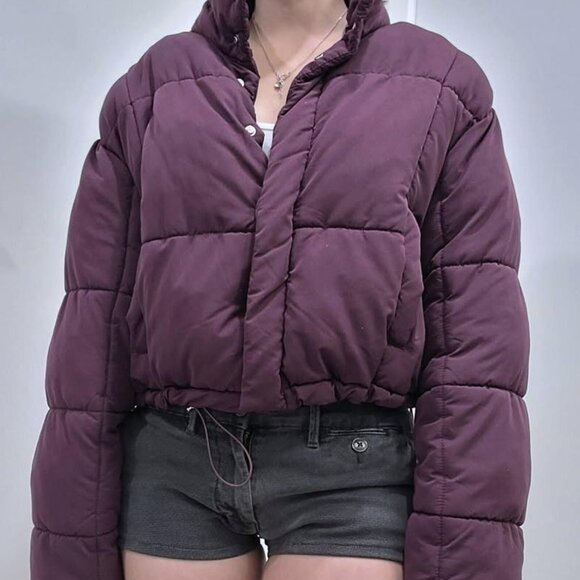 Bershka Plum Pupple Cropped Puffer Jacket - Picture 2 of 4